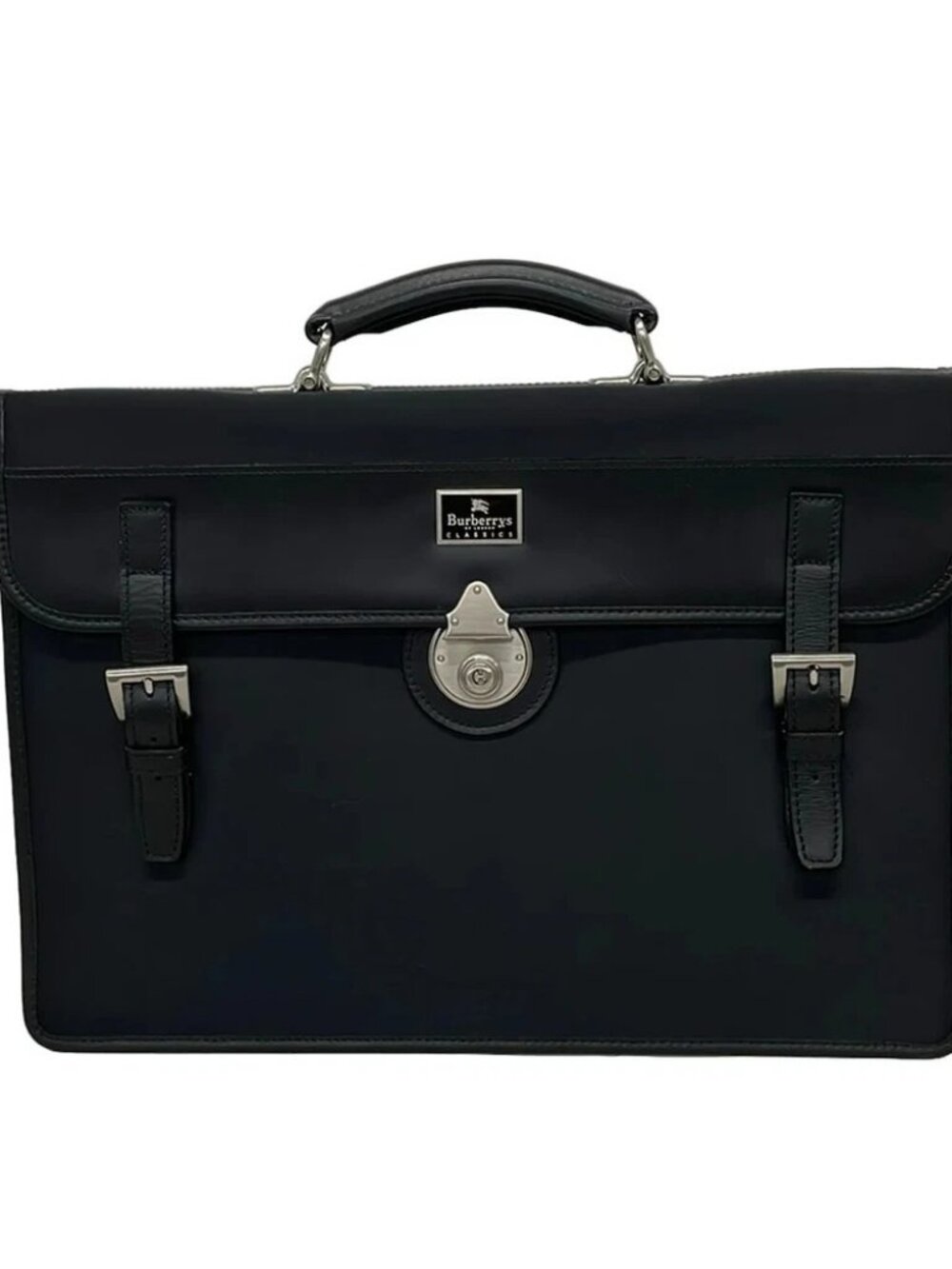 Burberry's Black Nylon Leather Business Bag